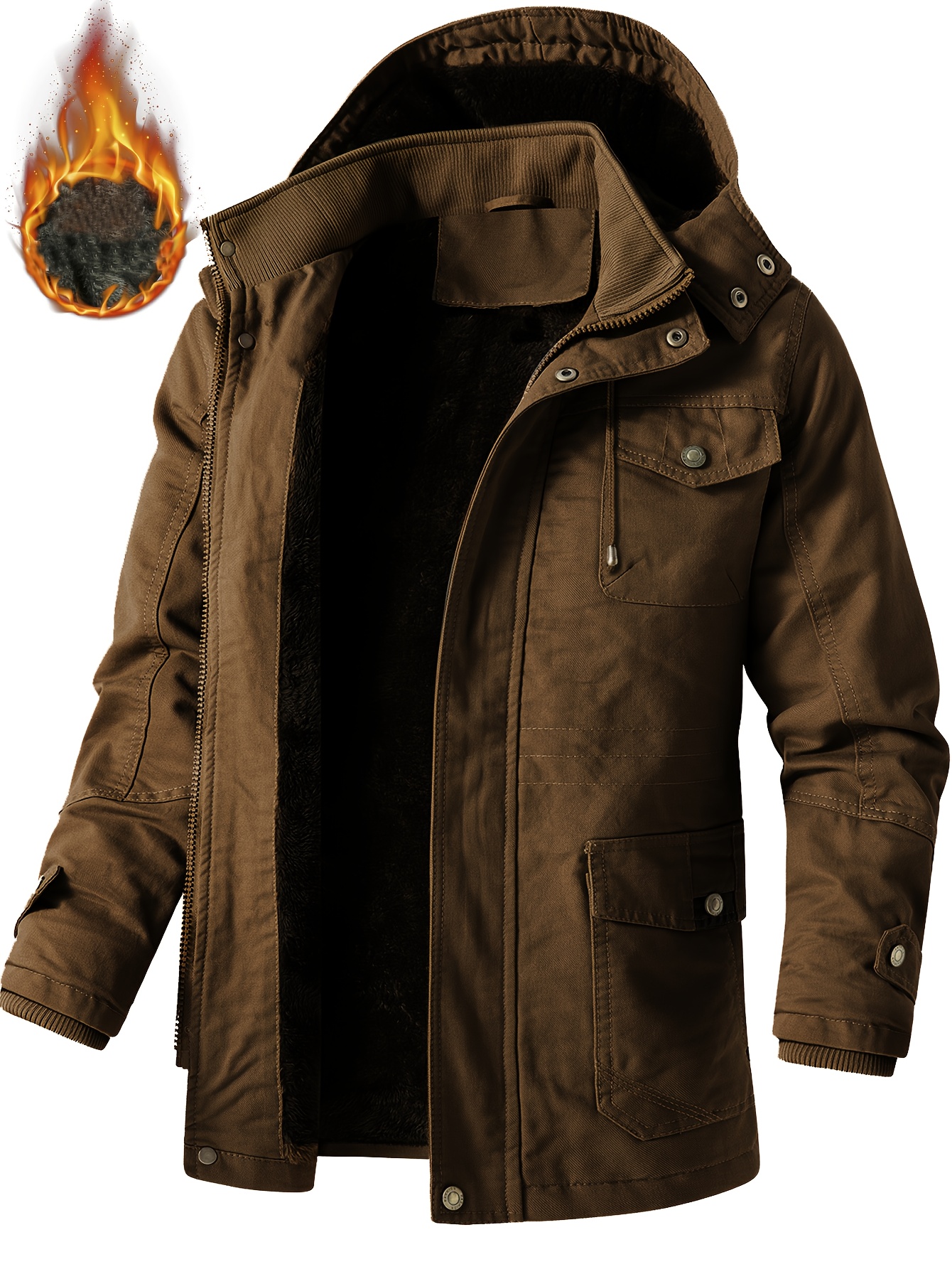 winter mens lined thickened warm casual multi pocket cargo jacket