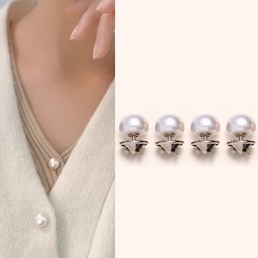 4pcs Of Pearl Anti-exposure No-sew Buttons, Decorative Pins, A No-sew Solution To Prevent Wardrobe Malfunctions, Plastic Half-round , Versatile For Art, Crafts, And Sewing Supplies