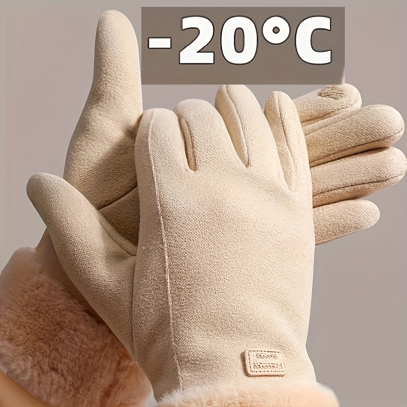 

Women's Touchscreen Gloves - Polyester, Windproof, Waterproof, Knitted Design With Plush Cuff For Outdoor Activities, Winter Clothes