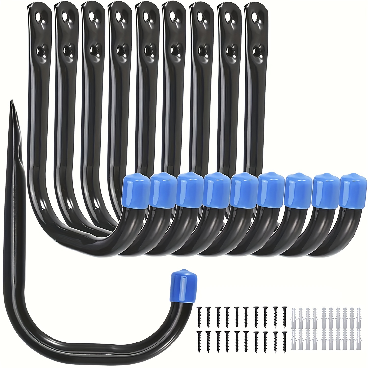 

10-pack Heavy-duty Metal Garage Storage Hooks, Industrial J-hooks With Anti-slip Rubber Coating, Wall Mounted For Tools, Bicycles, Ladders, Chairs, Contemporary Powder Coated ,