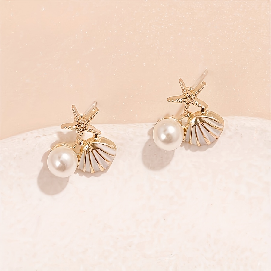 TEMU 1 Par de Pendientes Colgantes Estilo , Diseño Exquisito de y Conchas Ajustados para Casual y Adiciones para Fiestas