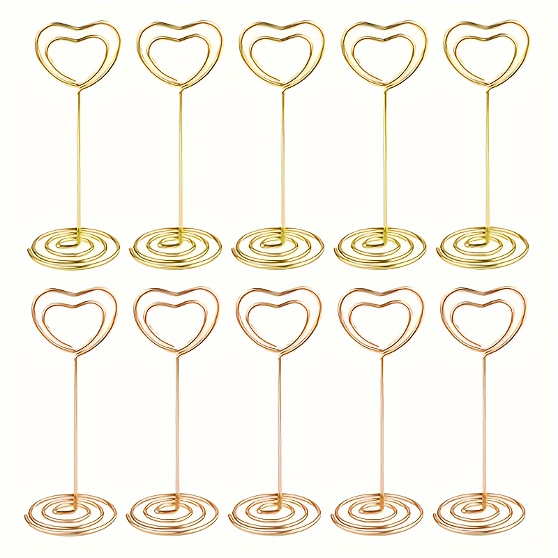 TEMU 10pcs Love Heart Metal Memo Clip Golden Table Number Holder Rose Golden Photo Clip Wedding Party Memo Menu Holder Heart-shaped Desktop Digital Clip Business Card Clip