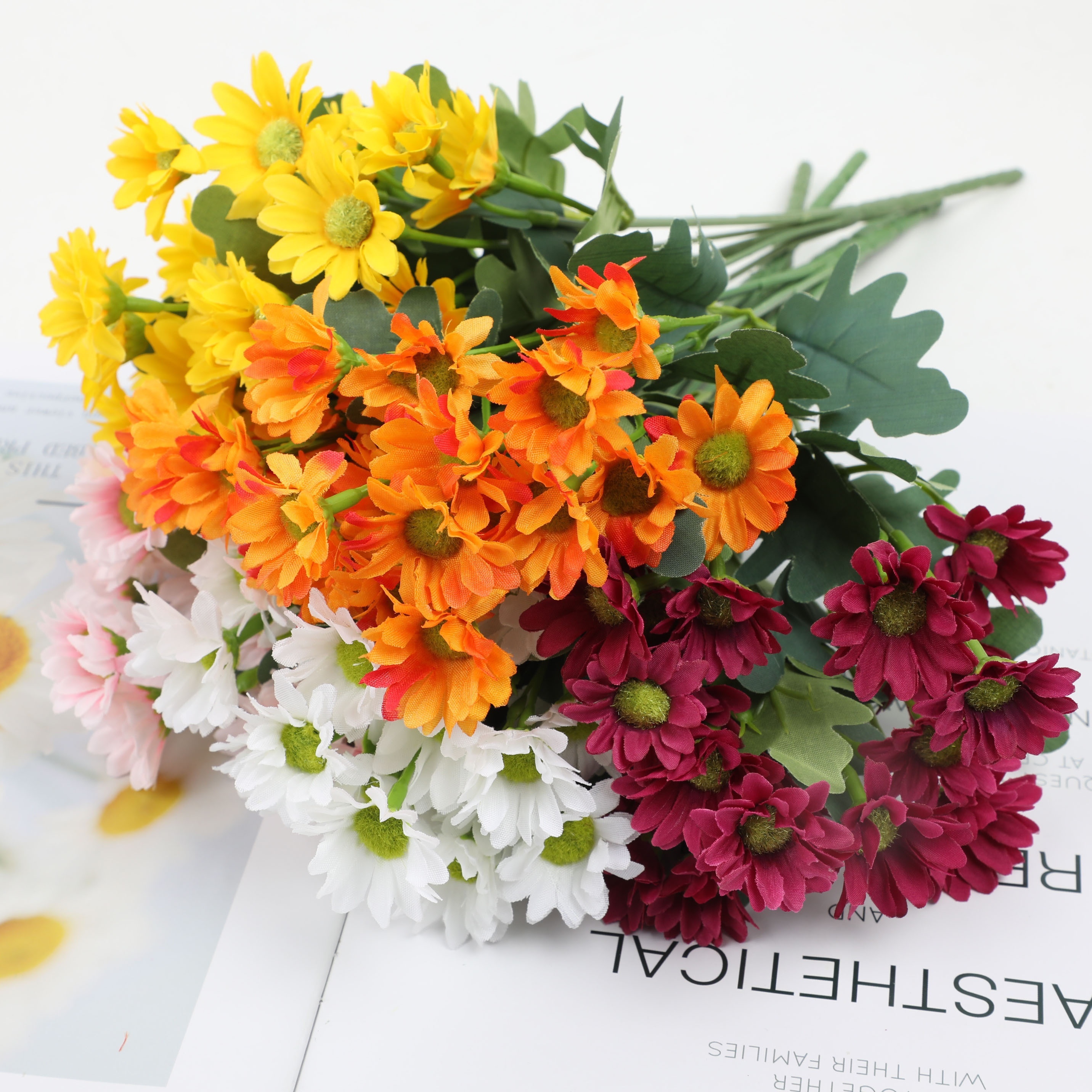 5 Bundles Artificial Silk Bulk Realistic Fake Arrangements For Outdoor Home Indoor Garden Porch Table Vase Decoration ()