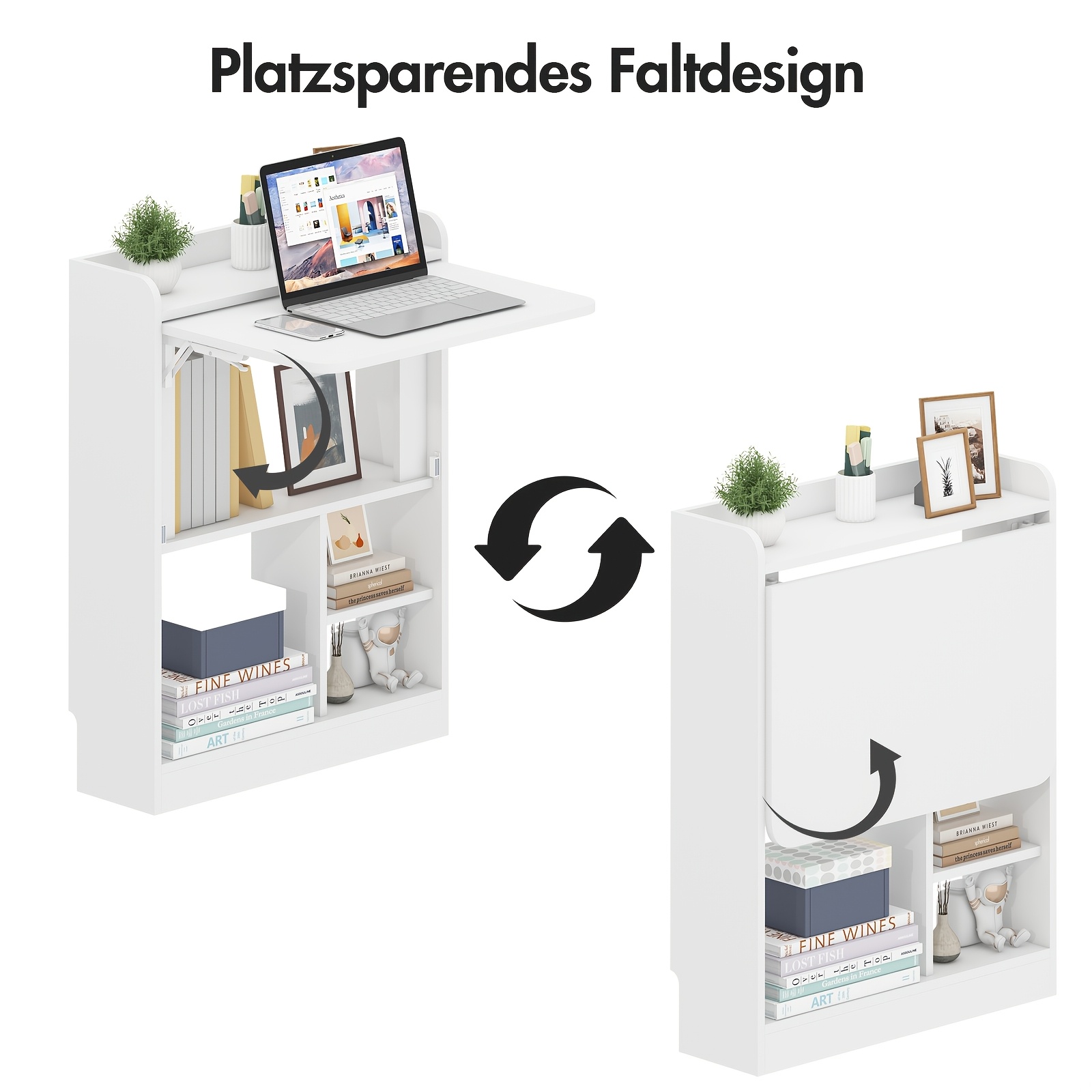 Folding Desk, Wall-mounted Desk With Shelves, Foldable Wall Table, Floating Laptop Table, Space- Folding Table, Computer Desk, Work Table, Office Desk For Home Office, Office, 64x20x82cm