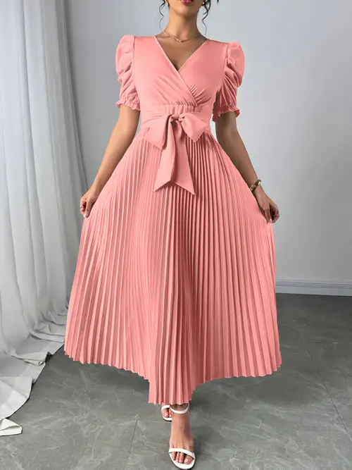 summer women's bubble sleeve a-line dress with elastic waist lace trim - pastel colors | Shop Now For Limited-time Deals | Temu summer women's bubble sleeve a-line dress with elastic waist lace trim - pastel colors | Shop Now For Limited-time Deals | Temu
