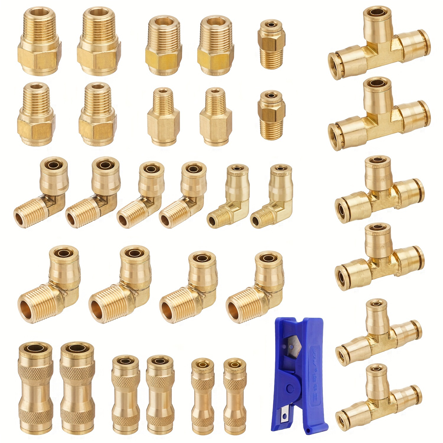 TEMU 33pcs Brass Dot Line Fittings Kit 1/4" 3/8" 1/2" Quick Connect Push To Connect Fittings For Truck Fuel Water Braking System Repair Tool