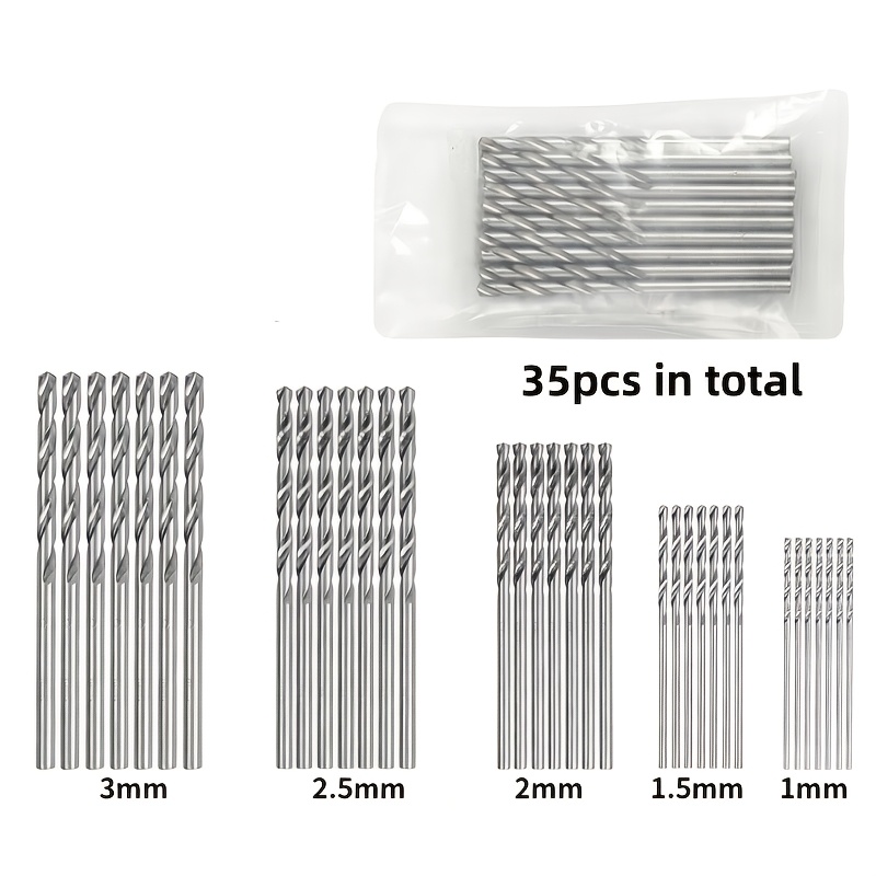 TEMU 35pcs Small Silvery Twist Drill Bit Set, Diameter (1.0-3.0) Mm - No Required, Suitable For Metal And Woodworking, Professionally Sharp For
