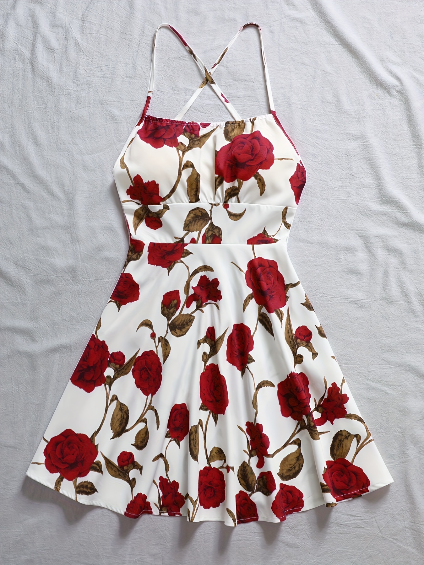 womens summer floral print backless halter neck dress - Temu