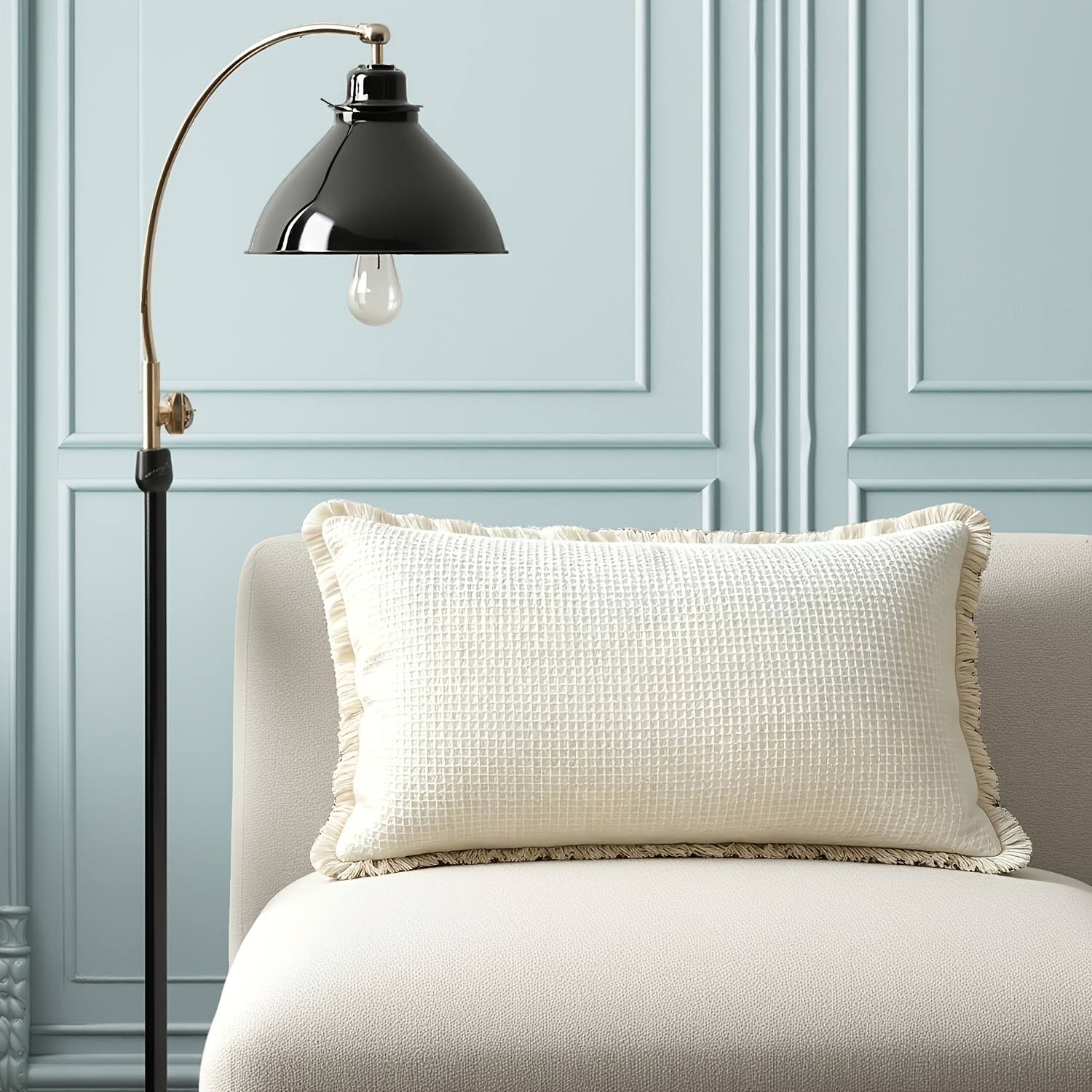 TEMU Minimalist Style Hem Tassel Waffle Rectangular Pillowcase, Simple Solid Color With Textured Feel, Soft, Skin-friendly, Breathable, And Cooling,