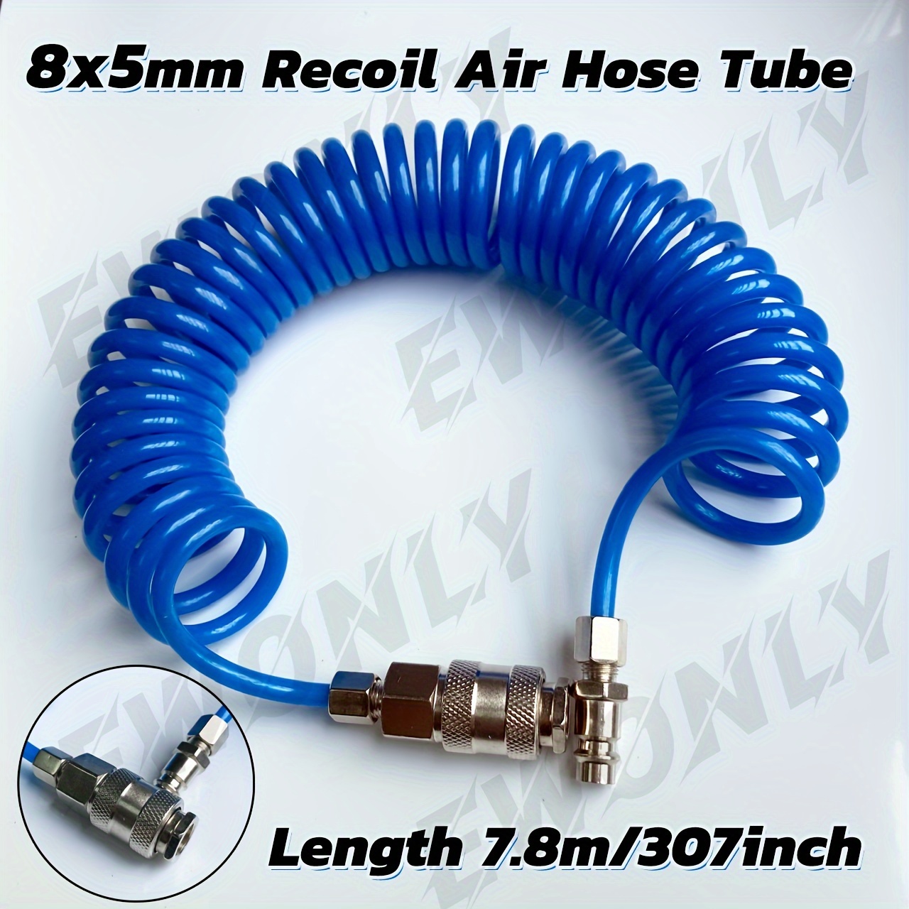 

8x5mm Pu Recoil Air Hose Tube - 7.8m/307inch Lengths With Auto Recoil & 1/4" Fittings - Ideal For Seamless Air Tool Connections In Workshops And Diy Projects