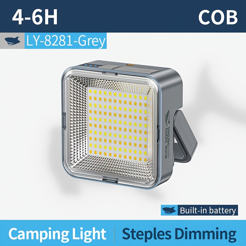1pc Smiling Shark Rechargeable Camping Light Super Bright with Magnetic & Hook, Portable Solar Camping Lantern with Power Bank Function, Emergency LED Camping Lamp, High-Brightness Floodlight Work Light for Camping, Hiking, Emergency
