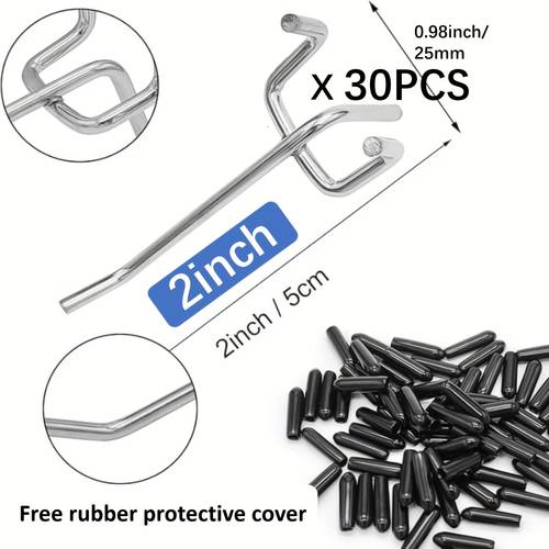 item picture 30pcs heavy duty pegboard hooks 30 hooks 30 black rubber protective sleeves stainless steel ideal for garage organization tool storage