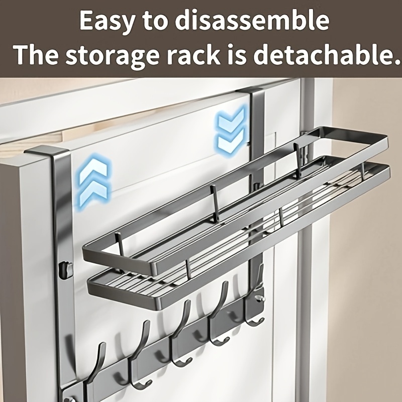 Image of 1pc Multifunctional Easy-install Over-the-door Storage Rack, No-drill Installation, Contemporary Style, Painted End, For Bedroom, Organization, Over-the-door Hooks