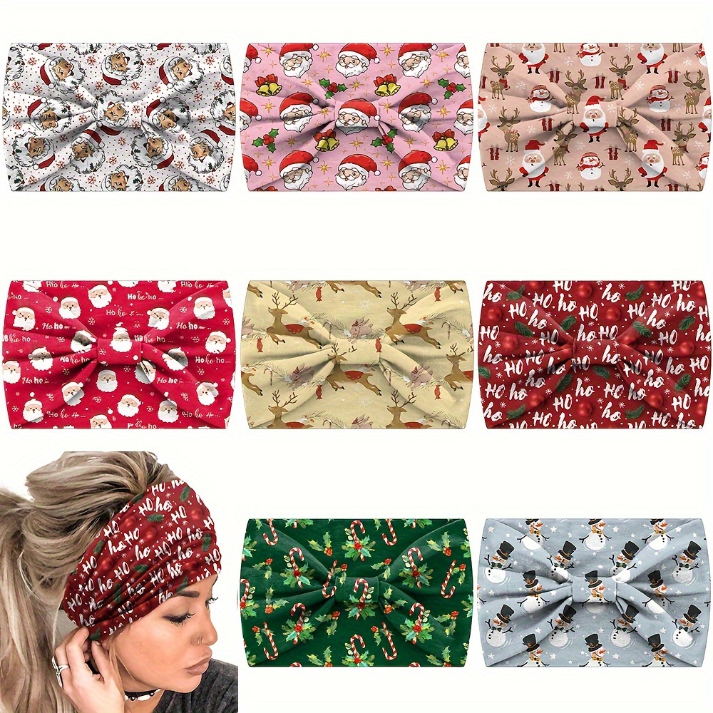 

Christmas Headband Wide Brimmed Reindeer Santa Claus Antlers Printed Fashion Hair Band Non-slip Knotted Stylish Hair Accessories For Women And Daily Use, Christmas Hair Accessories