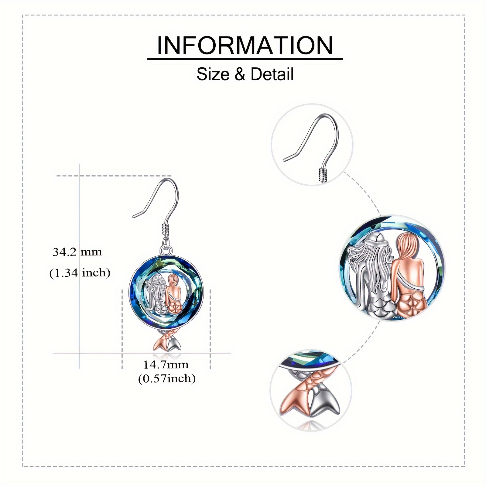 Women's Mermaid Earrings, Sterling Silver Crystal Gift