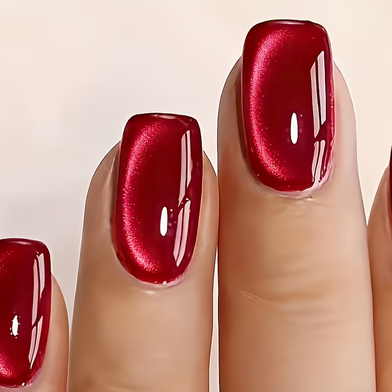TEMU 30pcs Short Square Red Eye Fake Nails, High-end Cat Eye Press-on Nails, Simple Nails, Women's Nails, Durable Nails, Fashionable Manicure, Y2k