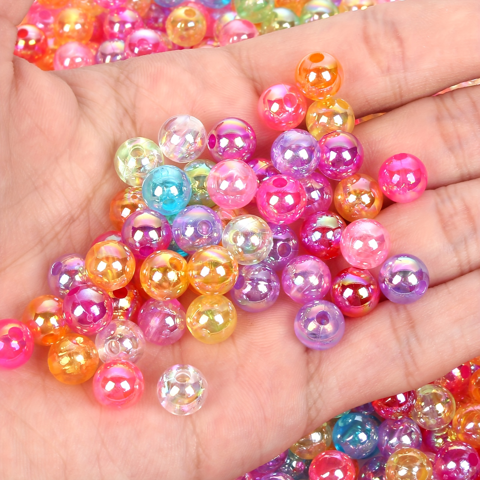 TEMU 500pcs 8mm Mixed Color Ab Acrylic Beads - Vibrant Translucent Round Spacer Beads For , Bracelets & Necklaces Crafting Accessories