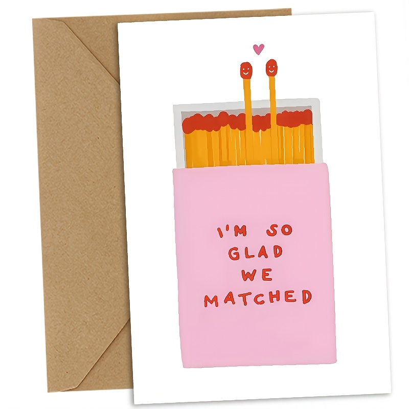 TEMU 1pc 1pcs Matchbox Anniversary Card " Glad We " Suitable For , Birthdays, Valentine's Gifts With Matchstick Characters & Matchbox Design - Funny