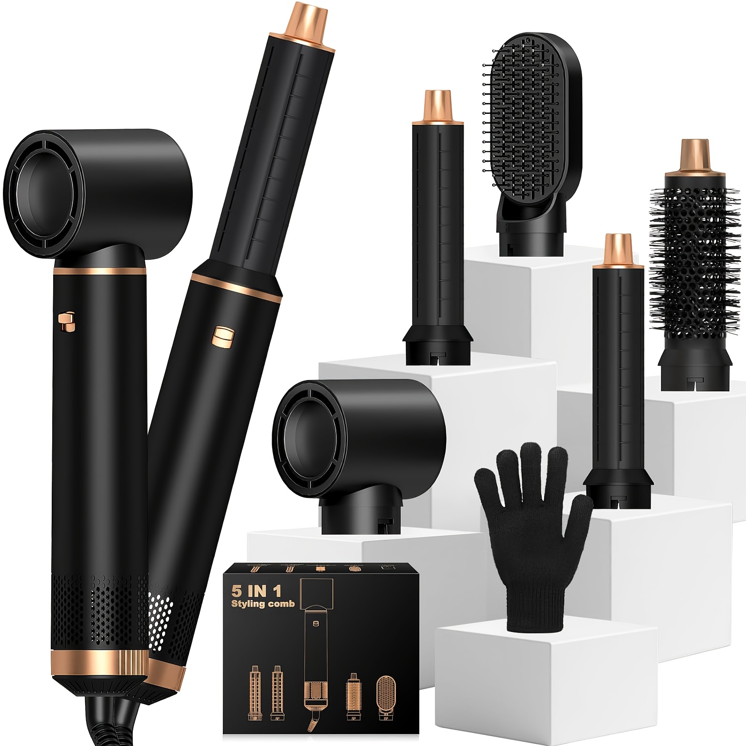 5-in-1 Haarstyler Hete Luchtborstel Afneembare Borrelkruller Air Curling
