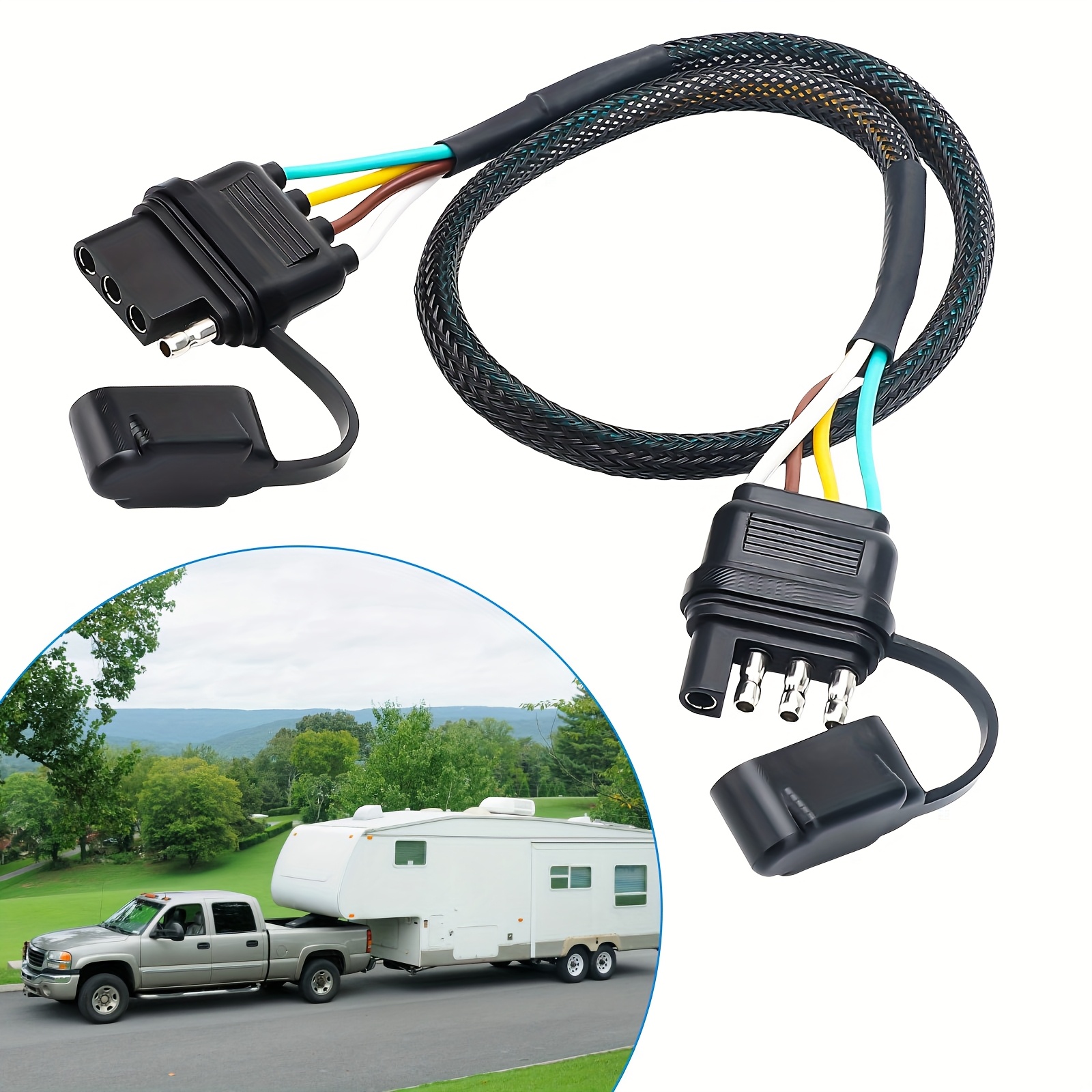 TEMU 4-pin Wire Trailer Wiring Harness, Kit For Trailer Lights And Wiring, Connector Plug For Rewiring Taillights On Sides, Suitable For Rvs, Boats,