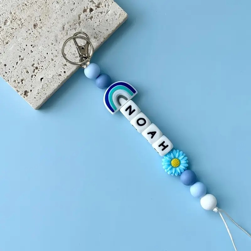 TEMU [customized] 1 Customized Colorful Daisy Pattern Silicone Keychain, Silicone Name Tag Keychain, With Personalized Letters - Personalized Bag