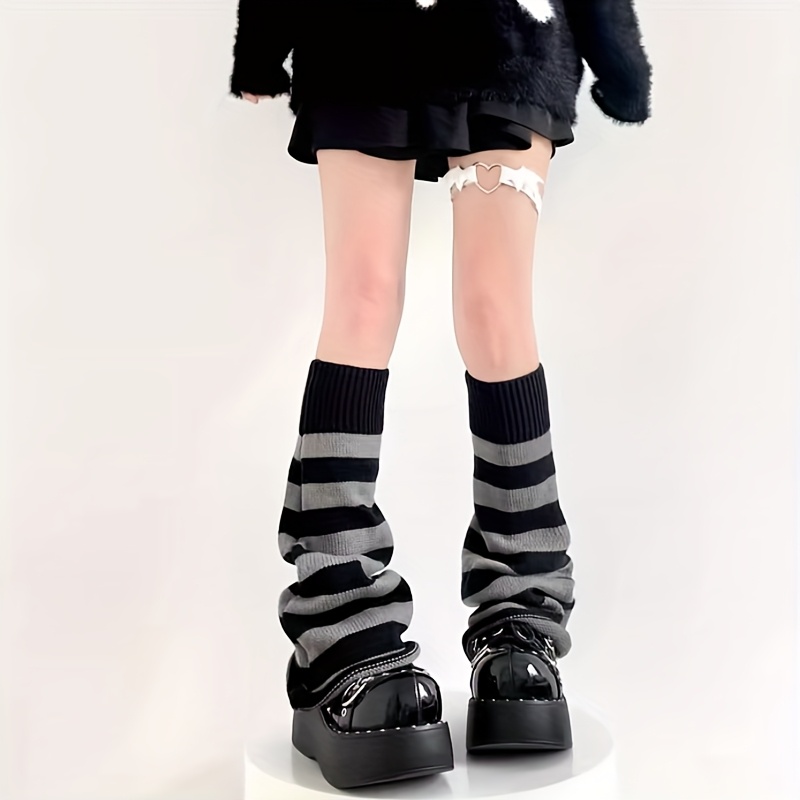 TEMU 1 Pair Of Autumn/winter Women's Slouchy Sock Covers, Wide-striped Wide-leg Calf Socks