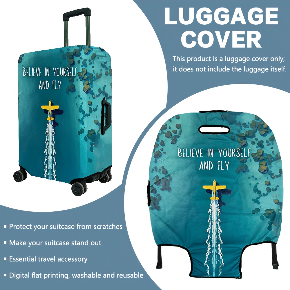 TEMU 1pc Tsa Luggage Cover Suitable For 20-28 Inch Suitcases, Thickened Travel With Sea & Airplane Print, Machine Washable Fit For Checked Bags For