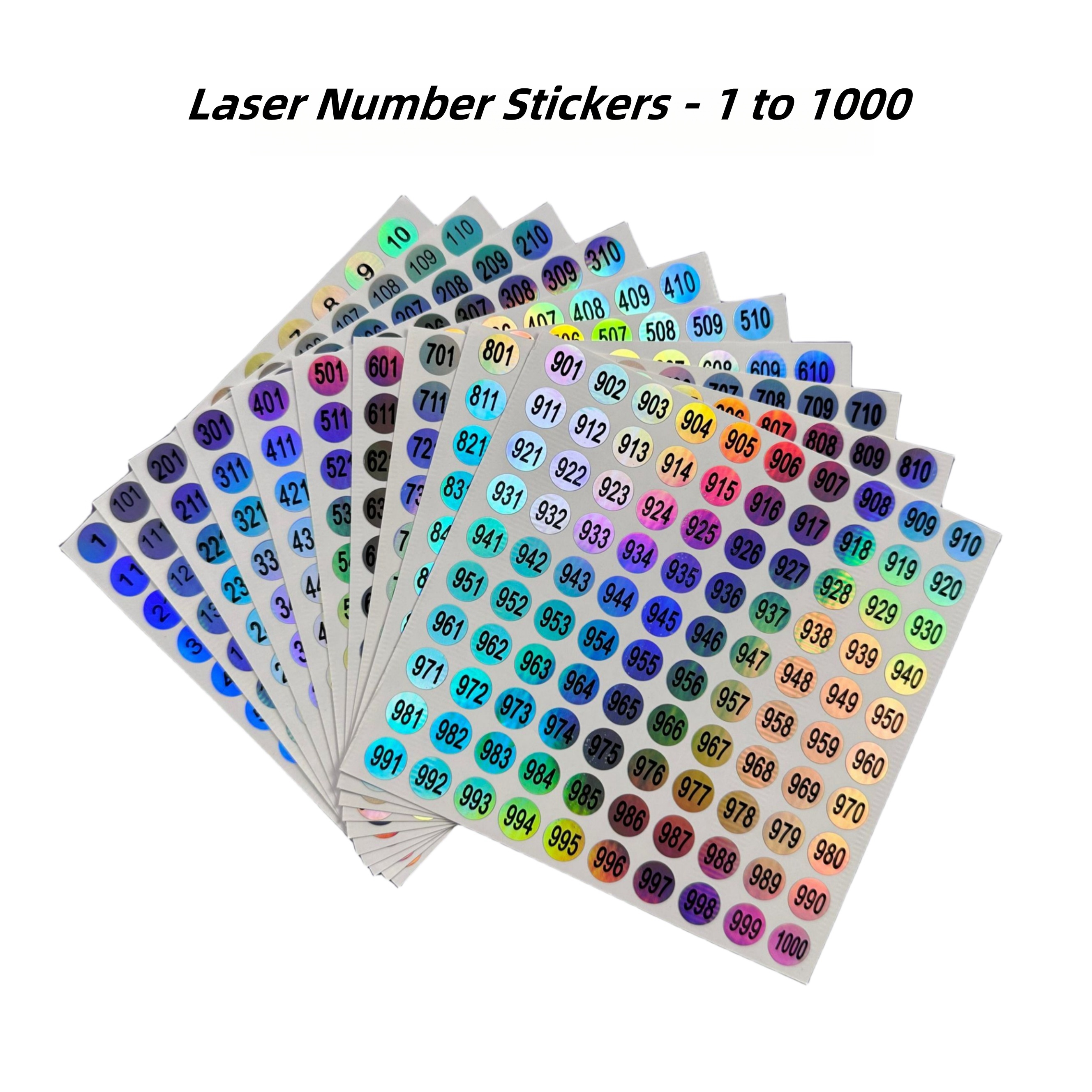 

10 Set 1 To 1000 Numbers Stickers, Reflective Laser Small Round Consecutive Numbers Stickers Self Adhesive Inventory Storage Organizing Label Stickers 0.4 Inch For Home School Office Decoration