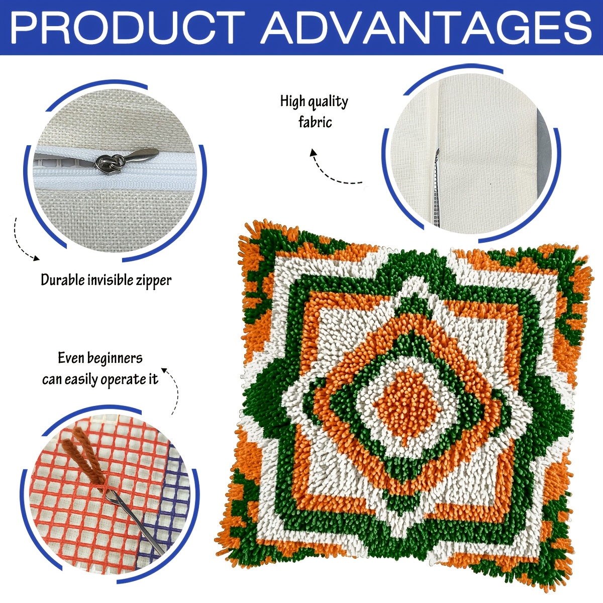Latch Hook Kit Pillow Plant, Bohemian Style Printed Pattern