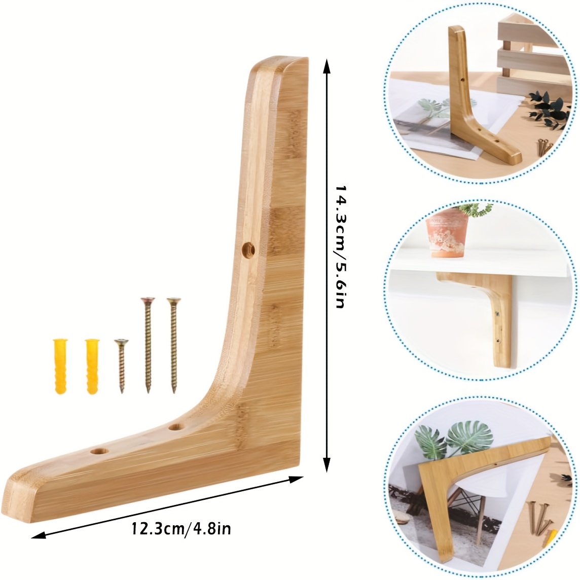 2pcs Solid Wood Floating Shelf Brackets - Wall Mounted Corner Support for DIY Projects, Home Decor & Hardware