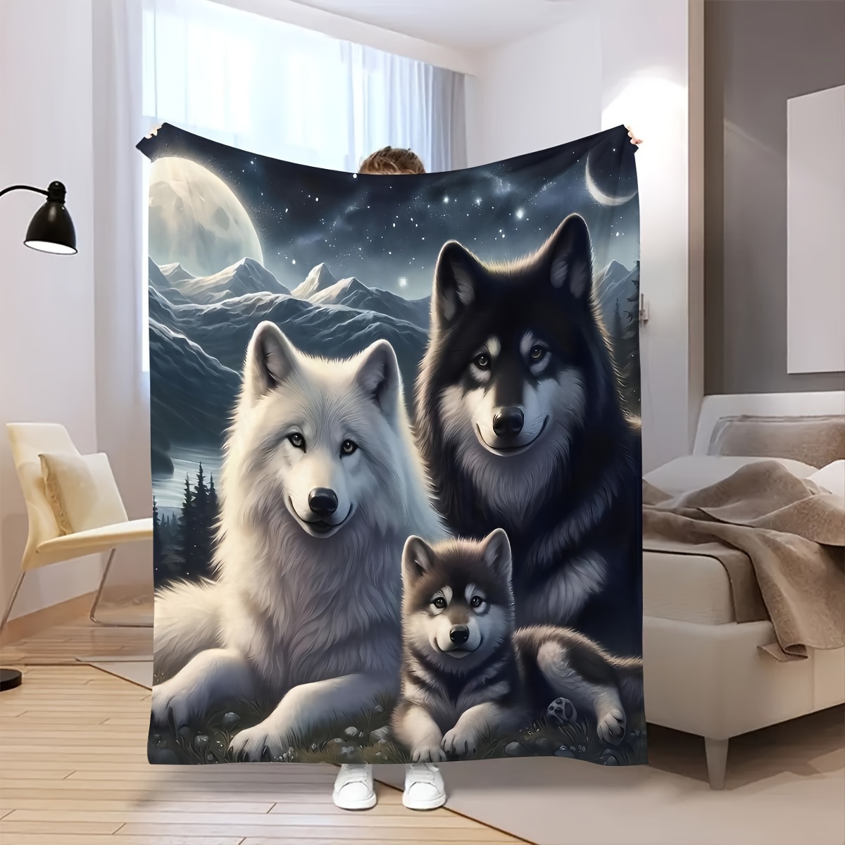 

Wolf - Flannel Blanket, Use For Sofa , Washable, 100% - For