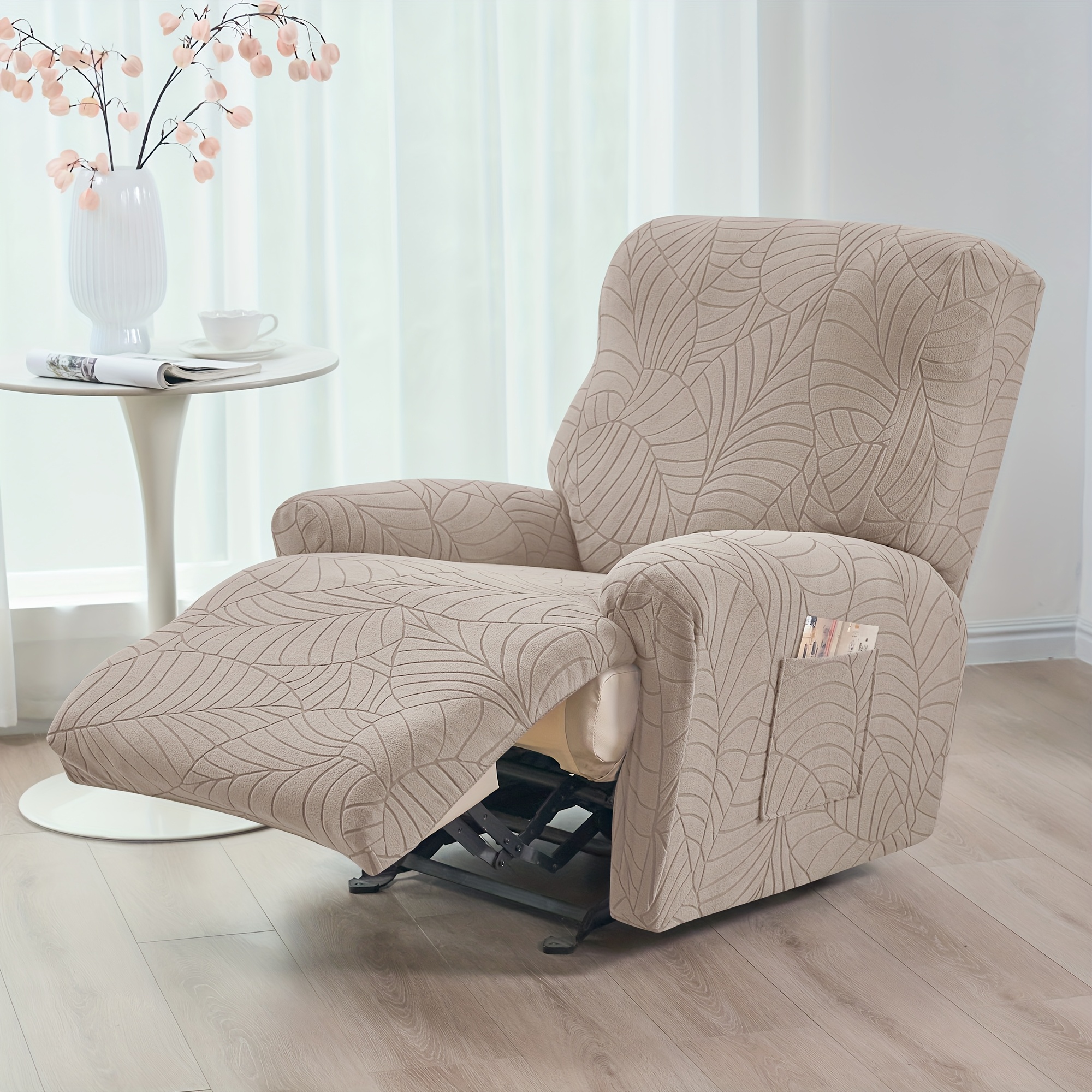 TEMU Housse de canapé/fauteuil d'angle 1 place 4 pièces, jacquard à motif feuilles