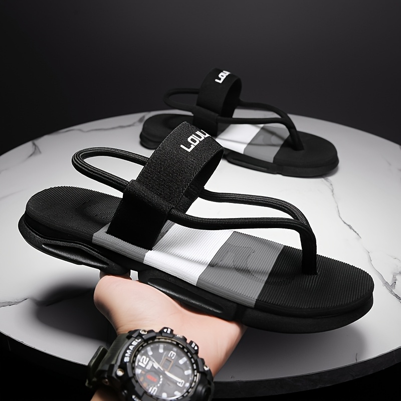 mens flip flops comfortable non slip rubber sole thong sandals for beach outdoor casual wear pointed toe breathable fabric upper eva insole blue red striped design beach sandals Product details 2