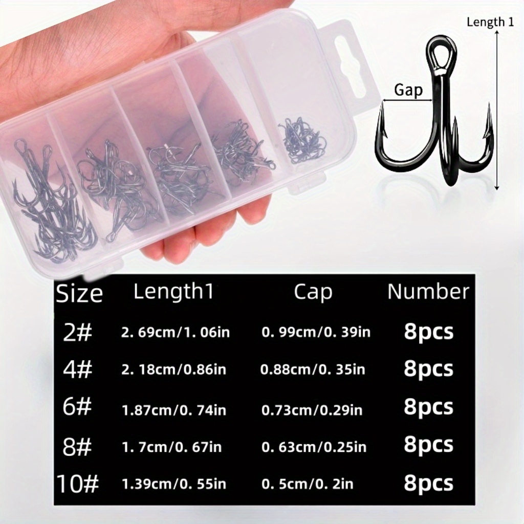 High Carbon Steel Treble Hook Set, In 25 Or 40pcs. Ideal For Fishing, Treble Hooks Are Made Of High Carbon Steel For High Strength And Corrosion Resistance