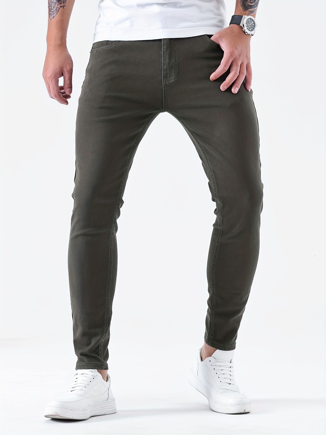 Men Summer Elastic Waist Slim Fit Pants Thin Cool Trousers