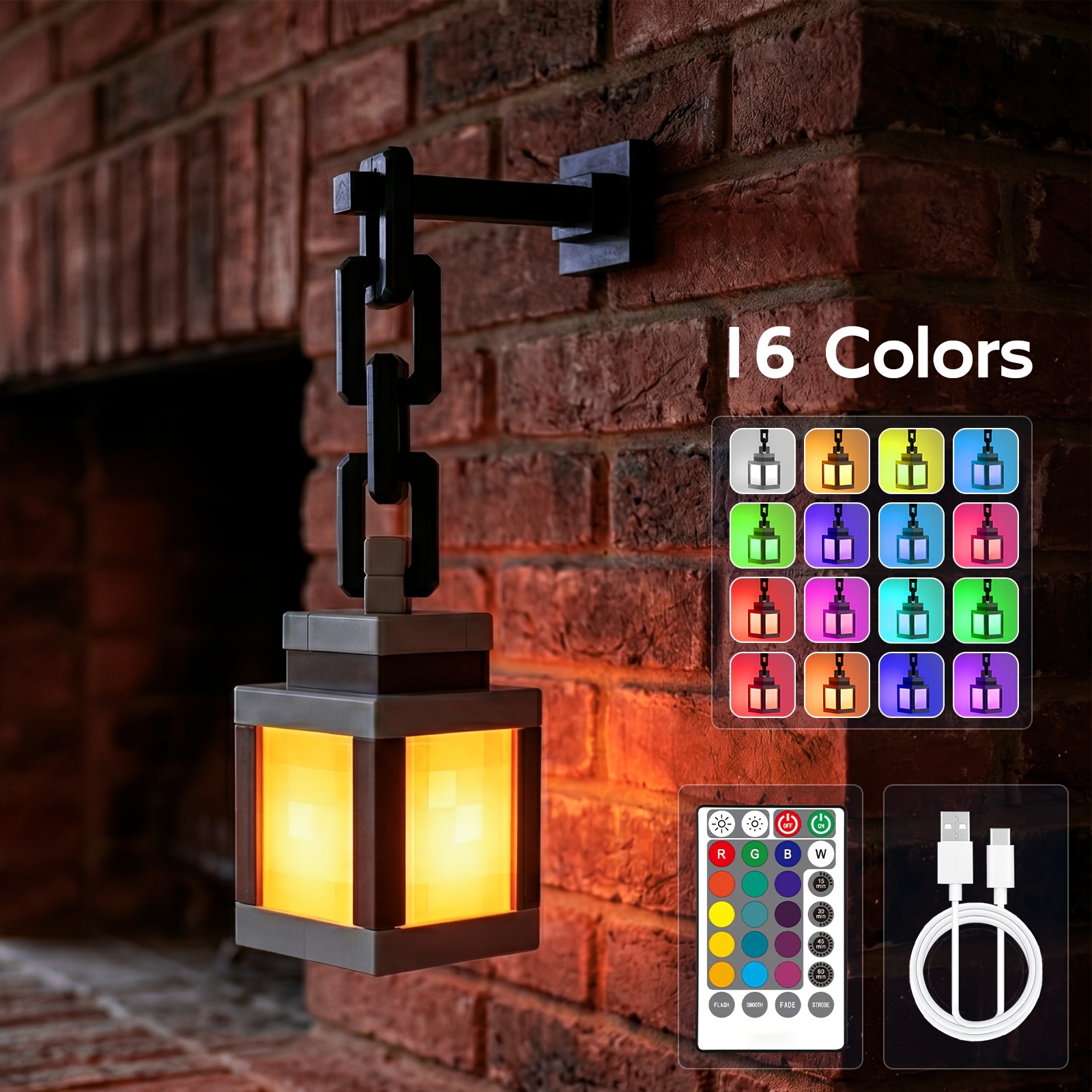 Image of 1 Pack Rgb Pixelated Night Light With Remote - 16 Colors Usb Rechargeable Wireless Wall Sconce, Bedside Table Lamp For Home Decor, Room Ambiance, Holiday Ornament And Cosplay Additions