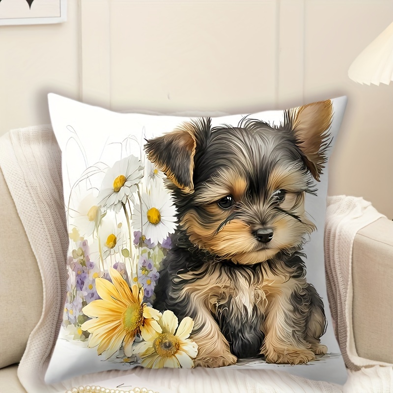 

canine Cuddle" Chic Dog Print Plush Pillowcase 17.7"x17.7" - French Style, Zip Closure, Machine Washable - Perfect For Living Room & Bedroom Decor (pillow Not Included)