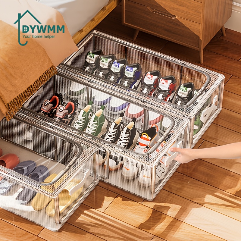 

Dywmm Foldable Clear Shoe Organizer With Metal Frame - Waterproof, Multi- Under-bed Storage For Shoes And Clothes, Under-bed Storage