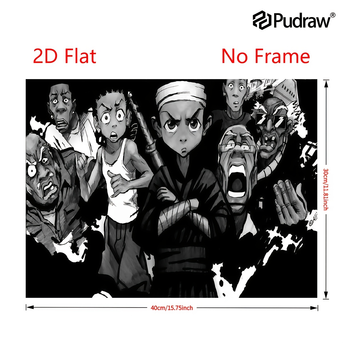 TEMU 2d Flat, 2d Flat, Canvas Wall Art Featuring A Dramatic Action Scene With Multiple Characters From A 2d Flat Black Cartoon, Ideal For Decorating