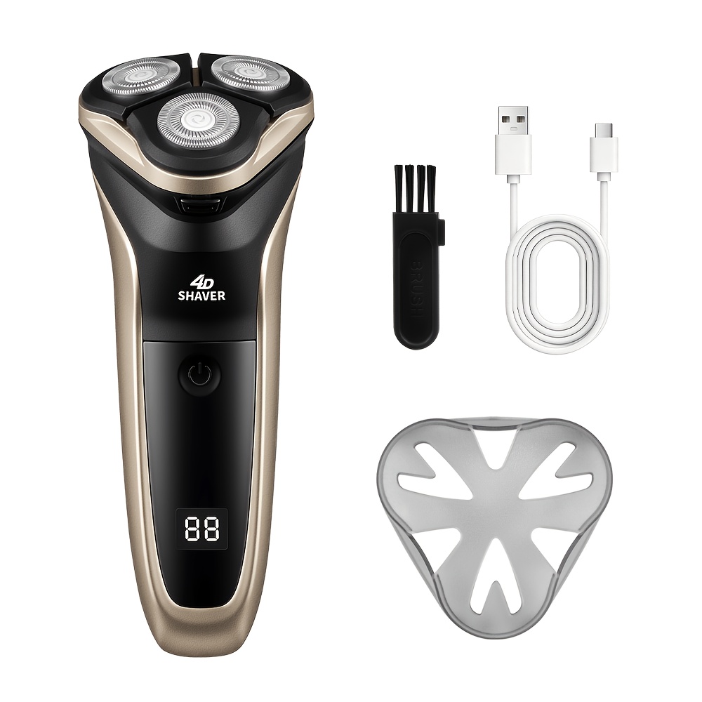 TEMU Men' Rotary Electric Shaver, Triple Electric Razor With Led Digital Display, Usb Type-c Rechargeable Portable Beard Shaver, Travel Grooming