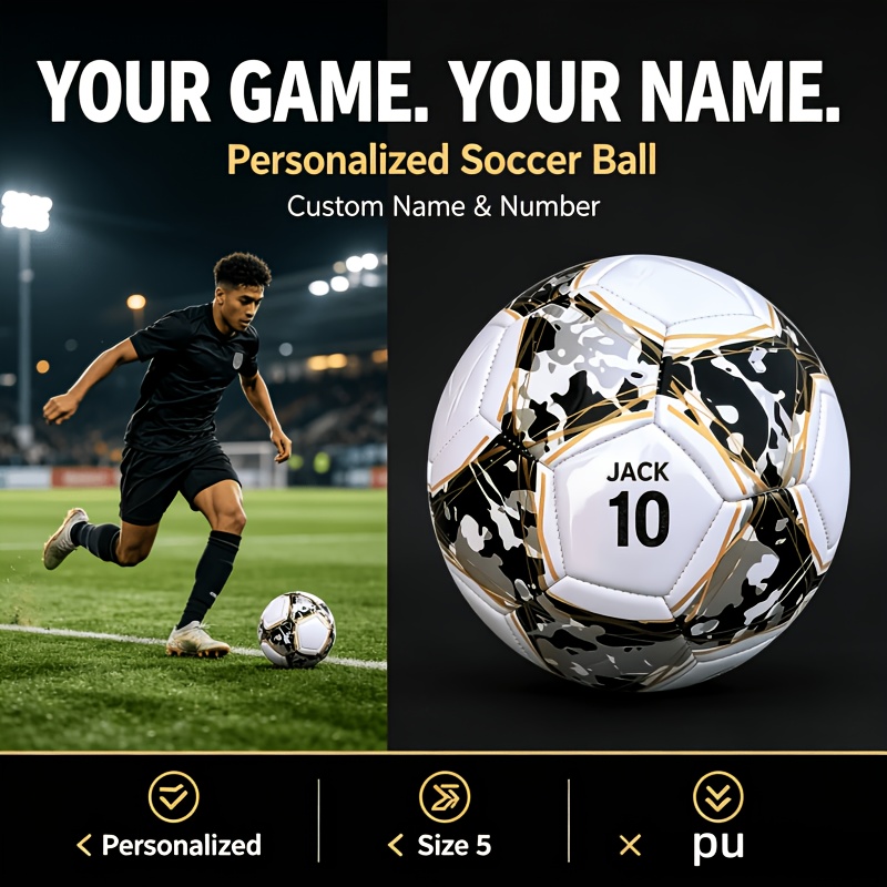 TEMU Personalized Black And Golden Soccer Gift, Custom Name And Number Football Souvenir, Premium Collectible Soccer Present, Ideal For Birthdays,