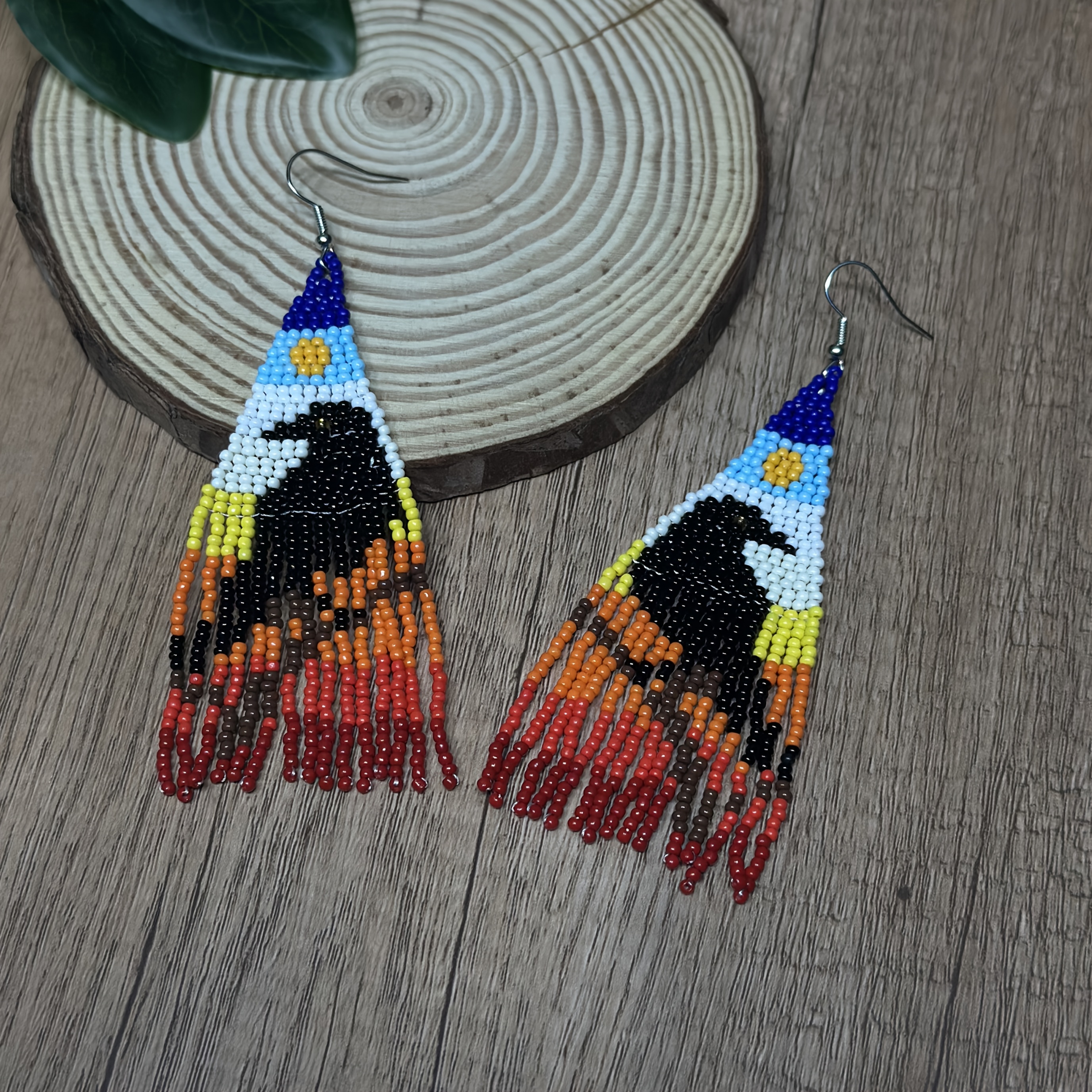 Handcrafted Bohemian Raven Beaded Tassel Earrings for Women