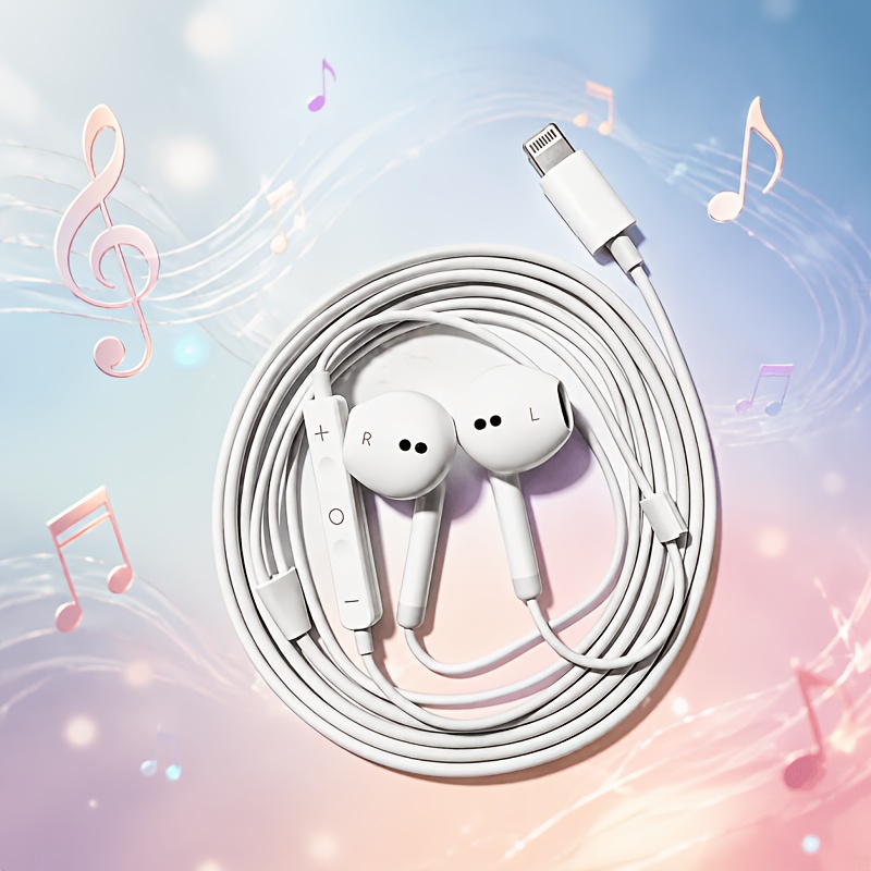 TEMU White Wired Earphones, In-ear Headphones, , Built-in Microphone, Lightning Connector, Compatible With Iphone 11/12/13/14 Pro Max