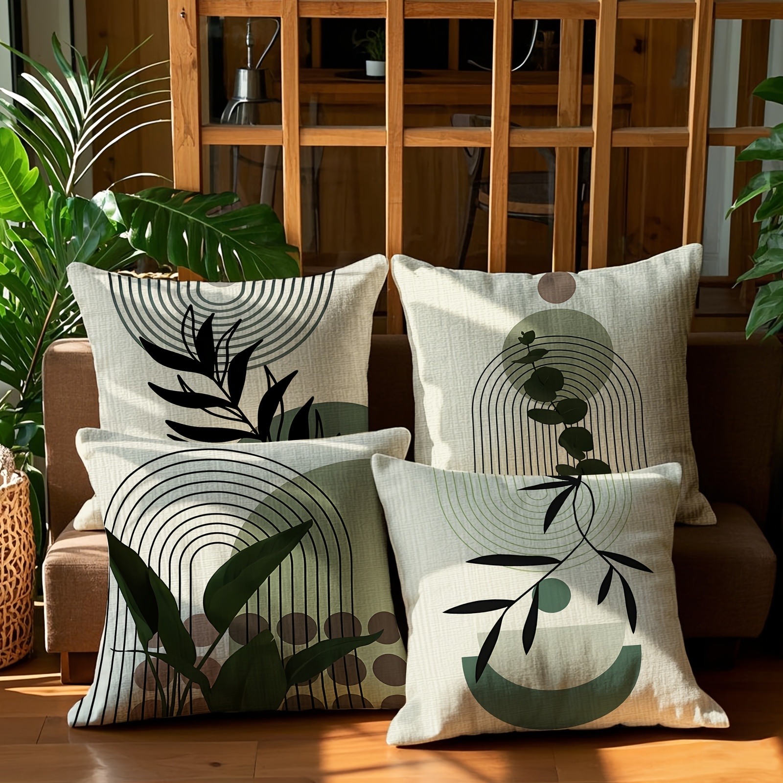 4pcs boho blend throw pillow covers plants abstract geometry