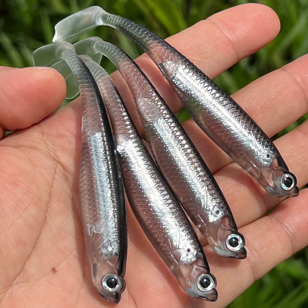 

4-piece Rainbow T-tail Soft Lures, 3.94" Pvc Fishing Baits For Freshwater & Saltwater - Lead-free