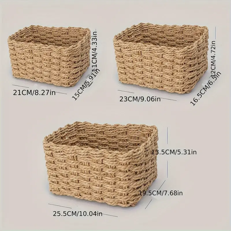 set of 3 woven paper rope storage organizer bins multi purpose baskets for shelves cupboards desk organization no electricity needed Product details 2