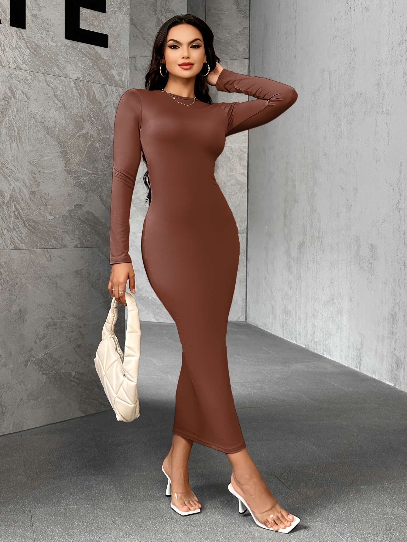 artisanal brown dress Brownhall Long Sleeve Mini Dress | Mocha | Womens