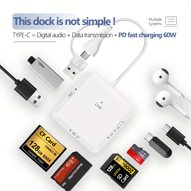 adattatore lettore schede 8 in 1 type c a usb / sd / tf / ms - Italy