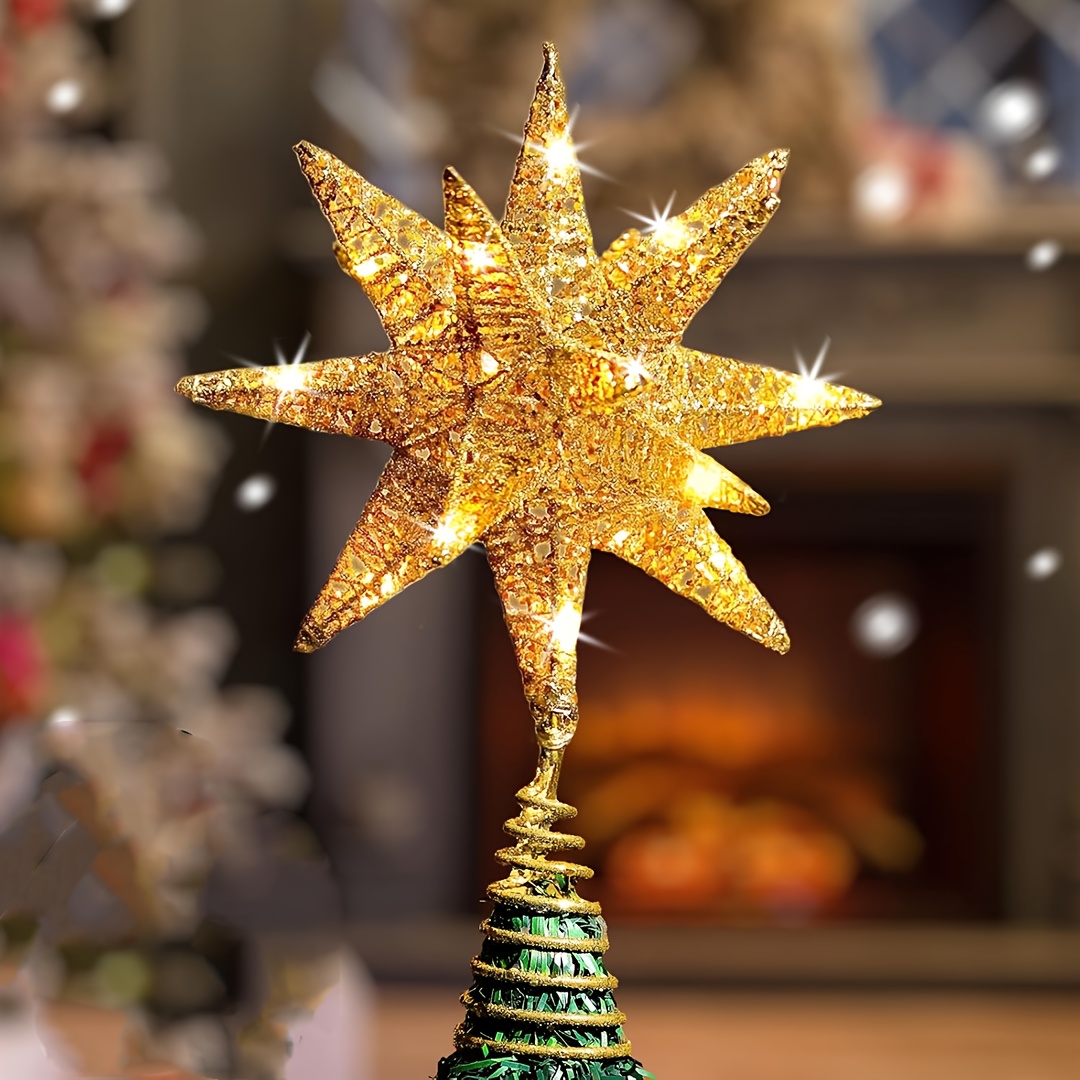 Punta Stella Per Albero Di Natale – Decorazione Luminosa A Gradiente Oro/Bianco, 20x15 Cm