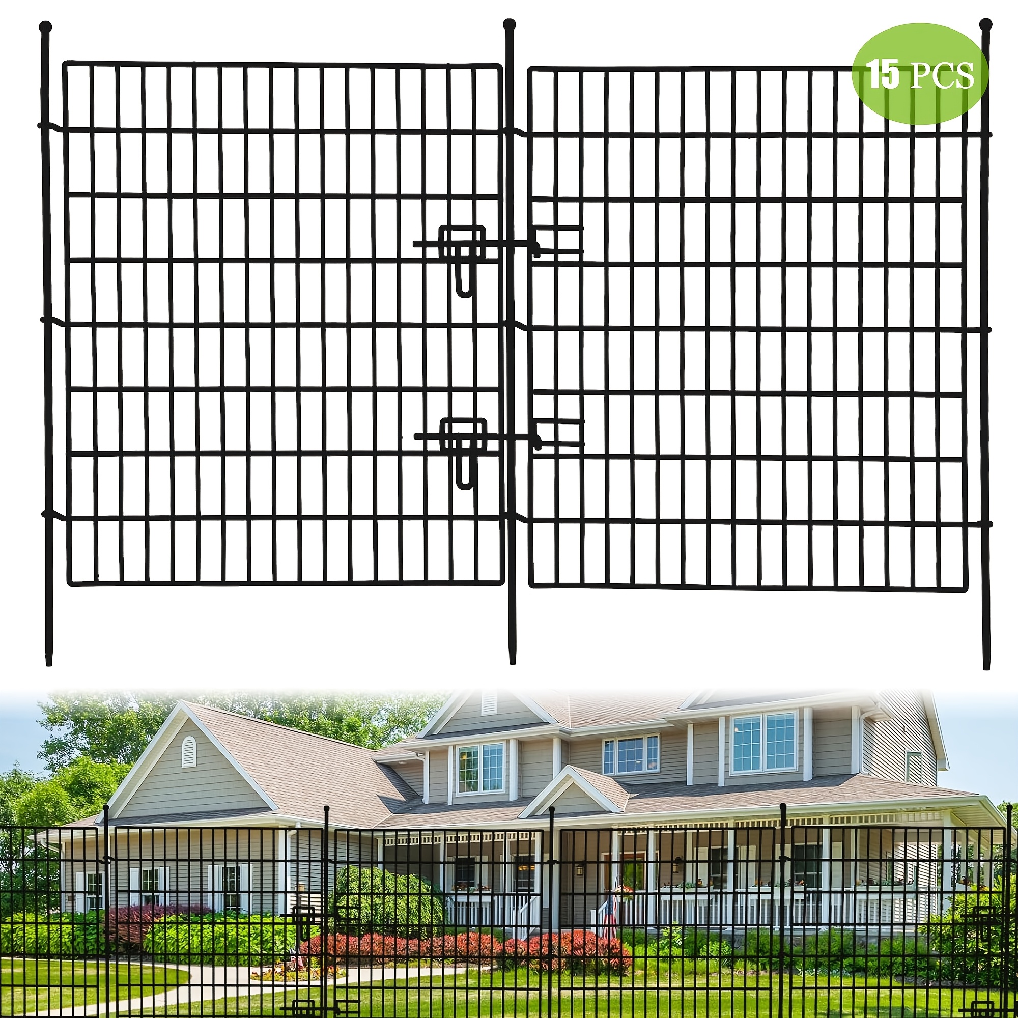 [2d Flat] Garden Fence, 15 Panels No Dig Decorative Fence With Gate For Outdoor, Yard, Patio, 32 In(h) X 36 Ft(l) Animal Barrier Rustproof Metal Wire Panel, Temporary Dog Fence